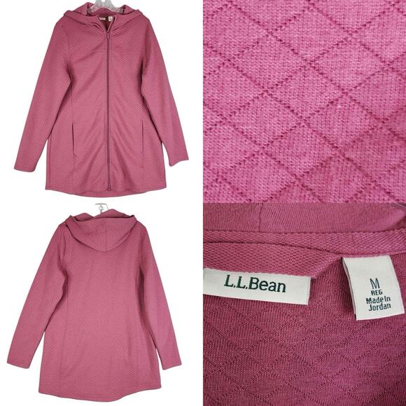 LL Bean Jacket Women’s Size Medium M Pink Mauve Full Zip Quilted Hooded - Picture 1 of 8